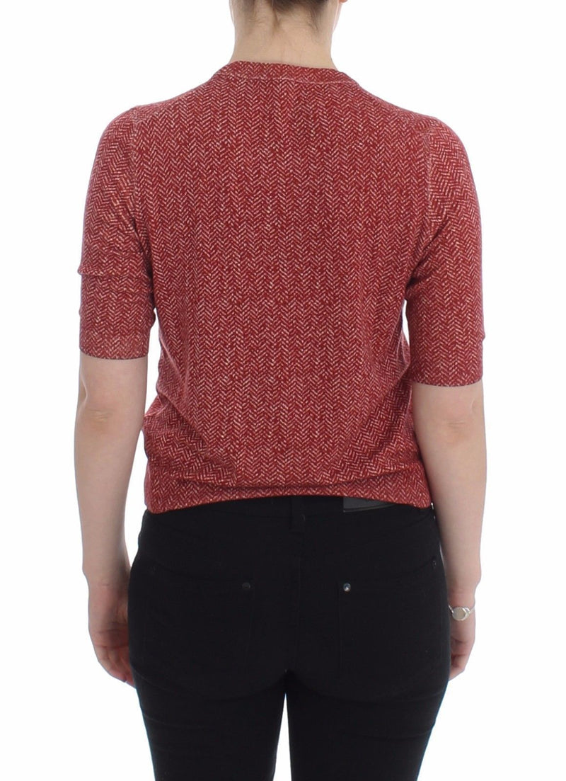 Red Wool Tweed Short Sleeve Sweater Pullover