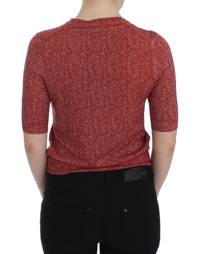 Red Wool Tweed Short Sleeve Sweater Pullover