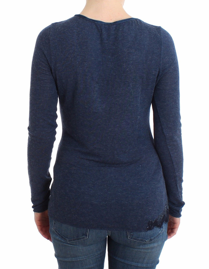 Lingerie Blue Lightweight Knit Sweater Lace