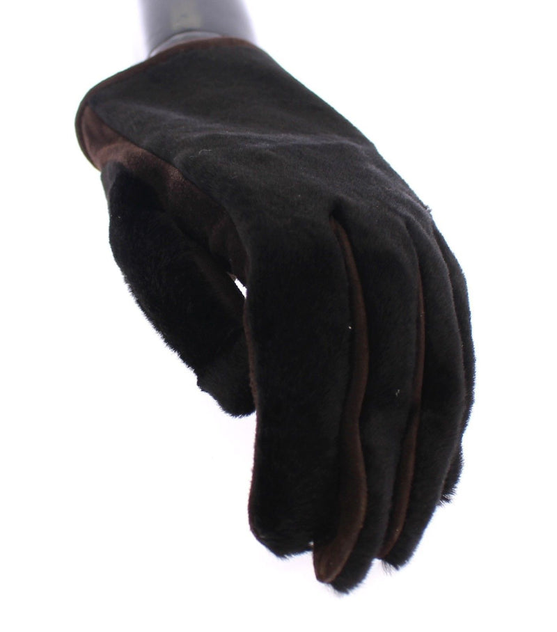 Brown Kangaroo Lambskin Fur Suede Wrist Gloves