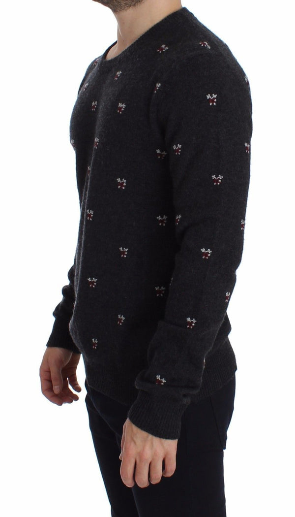Gray Cashmere Rose Crewneck Sweater Top