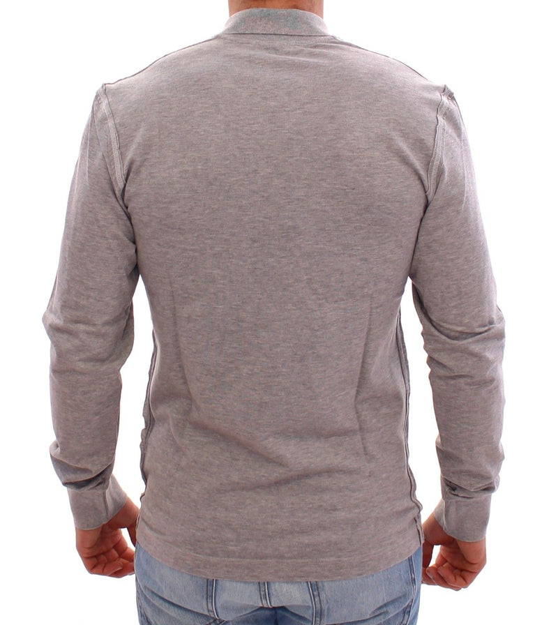 Gray Long Sleeve Polo Sweater Pullover