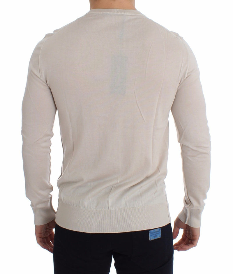 Cream Silk Cashmere Crew-neck Sweater Pullover