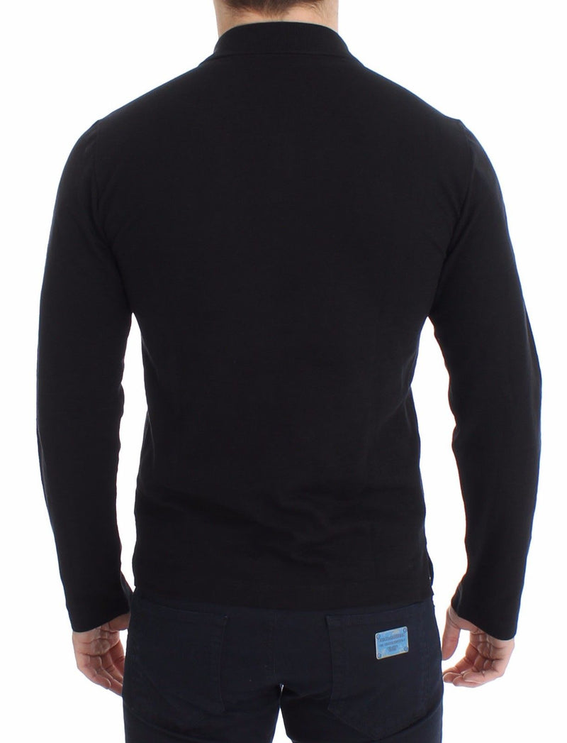 Black Cotton Polo Sweater Pullover Top