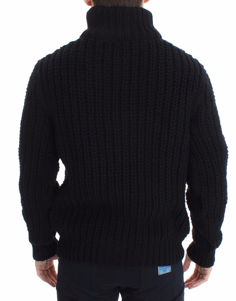 Black Knitted Wool Sweater Pullover Top