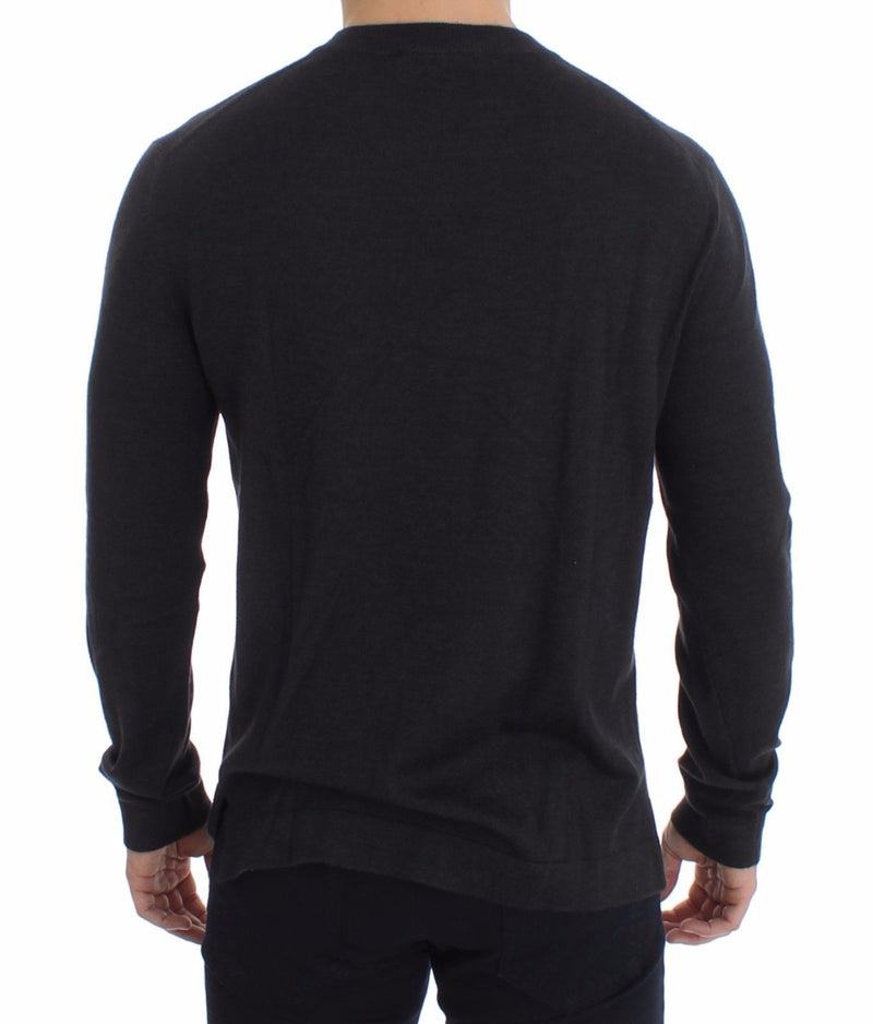 Gray Silk Cashmere V-neck Sweater Pullover