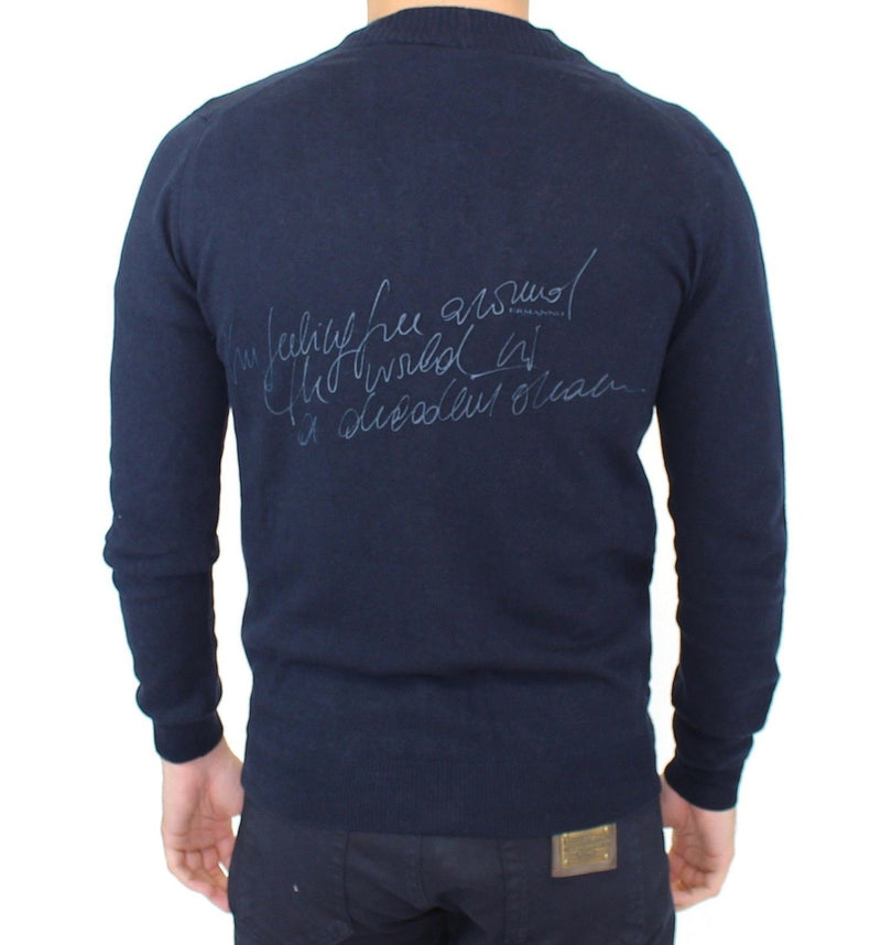 Blue Wool Cashmere Cardigan Pullover Sweater for Men