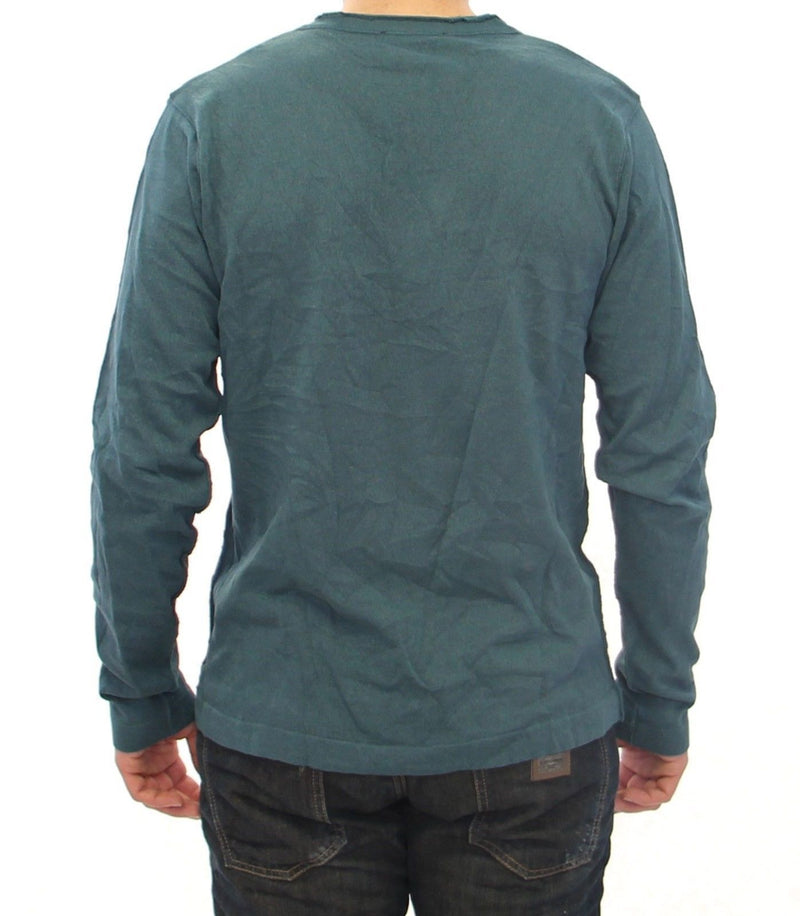 Blue Cotton Logo V-neck Sweater