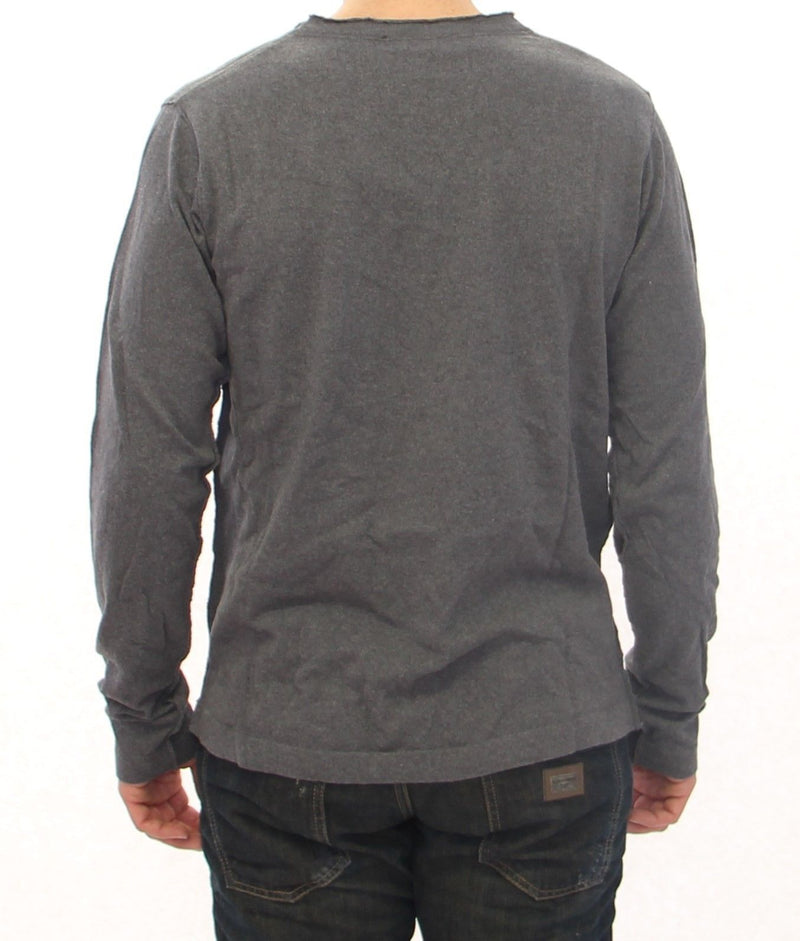 Gray Cotton Logo Crew-neck Sweater