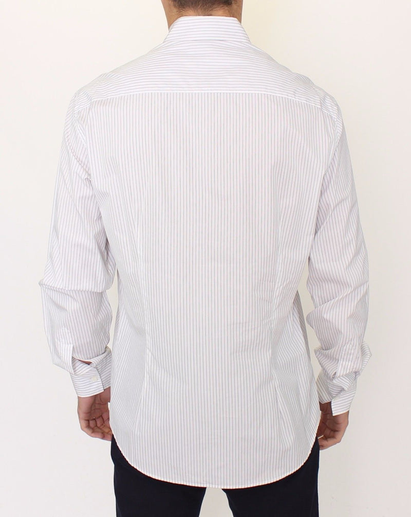 White Striped Embroidered Casual Shirt
