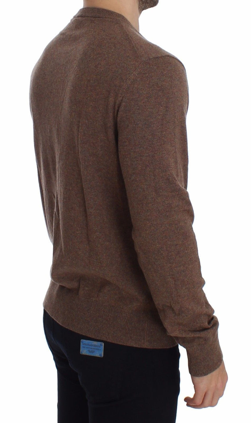 Brown Cashmere Crew-neck Sweater Pullover Top