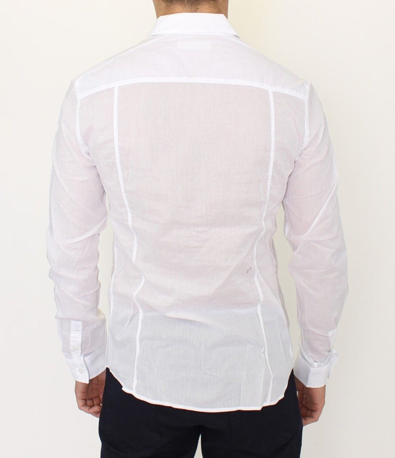 White Striped Cotton Slim Fit Casual Shirt