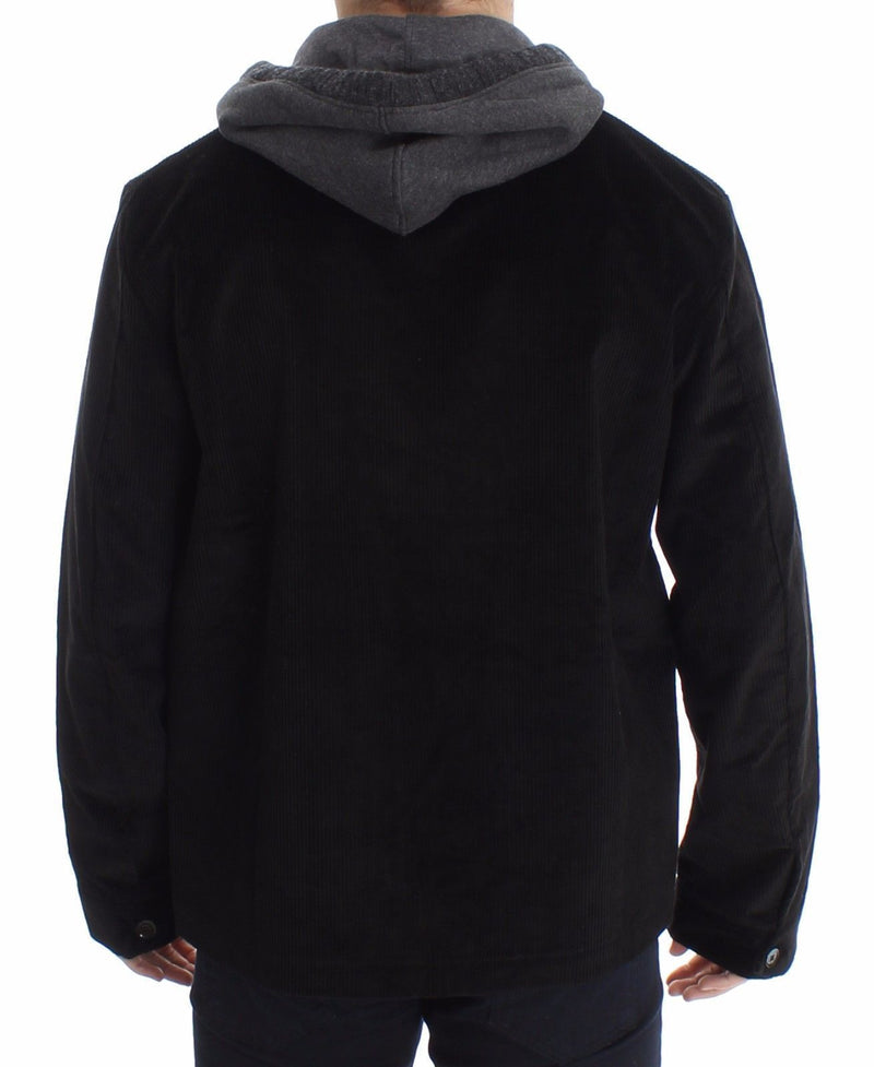 Black Gray Knitted Hooded Sweater Pullover