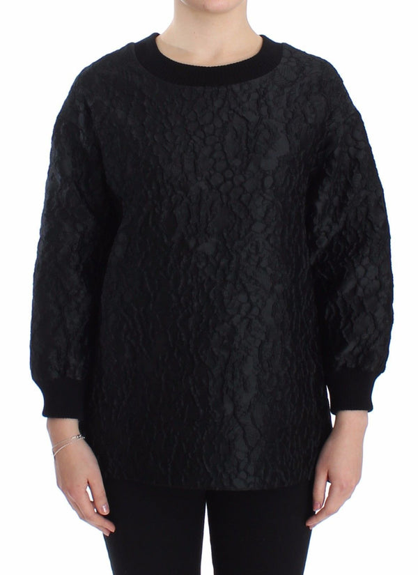 Black Brocade Crewneck Sweater Pullover