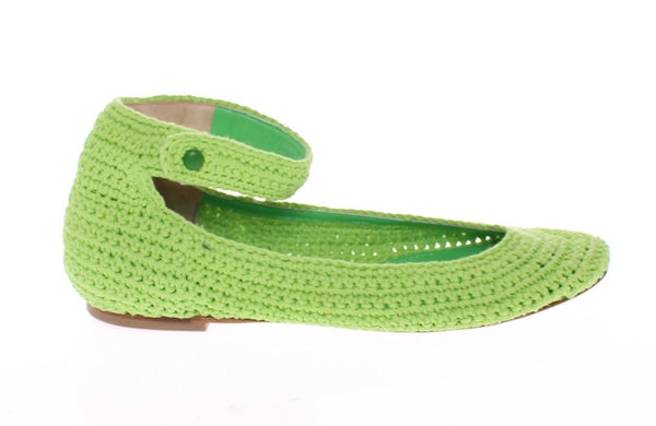 Green Cotton Knitted Ballerina Flat Shoes