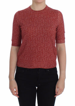 Red Wool Tweed Short Sleeve Sweater Pullover