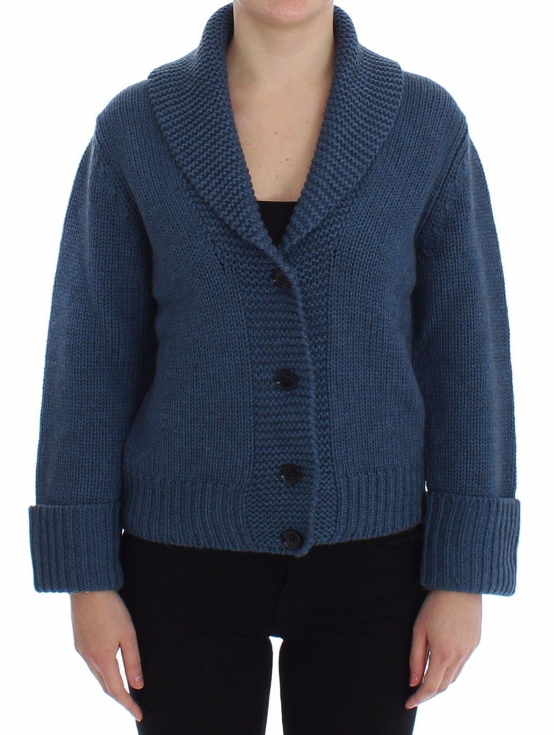 Blue Knitted Wool Yack Cardigan Sweater