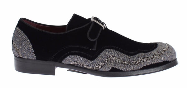 Black Velvet Gray Sequined Baroque Shoes