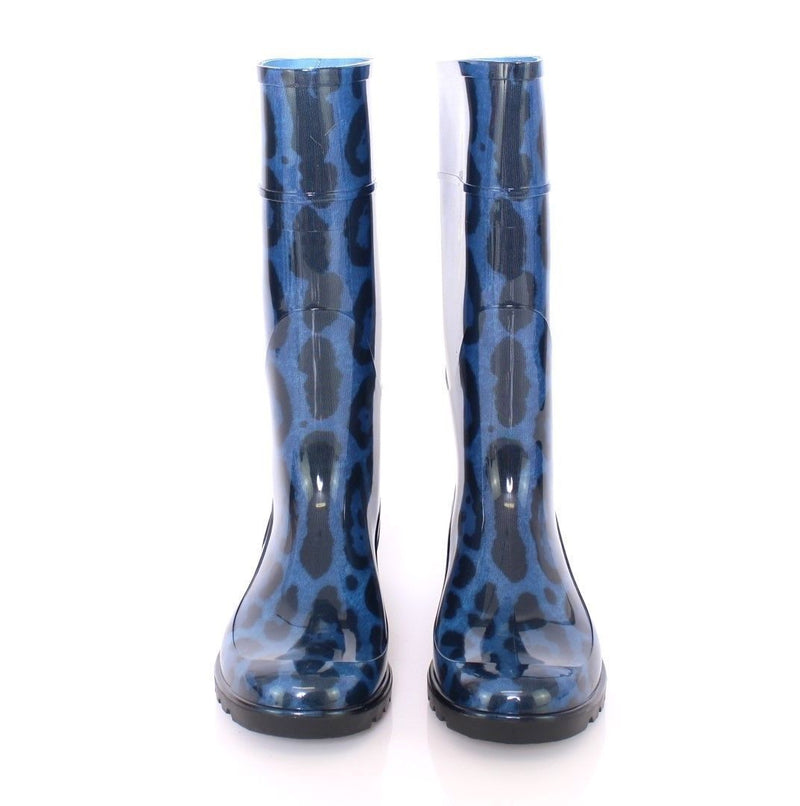 Blue Leopard Rubber Rain Boots Shoes Wellies