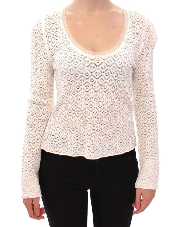 White Lace Crochet Knitted Sweater Top