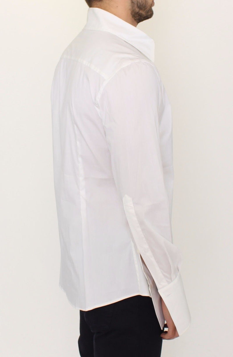 White Stretch Crystal Formal Dress French Shirt