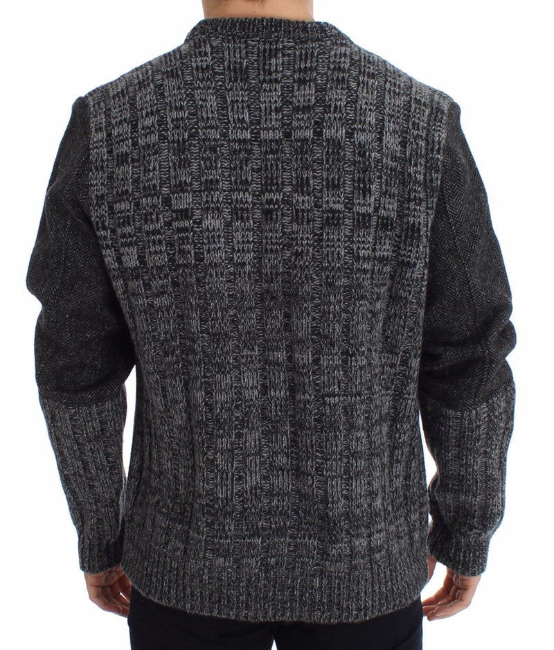 Gray Wool Knitted Crewneck Sweater Pullover