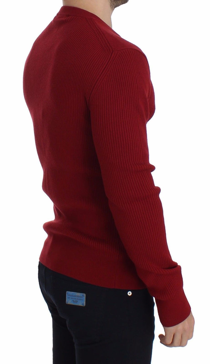 Red Knitted Wool Crewneck Sweater Pullover