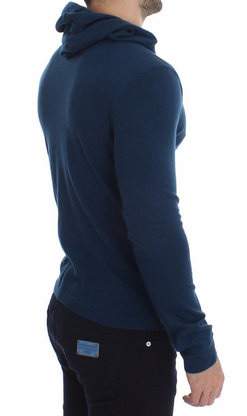 Blue Cashmere Hooded Sweater Pullover Top