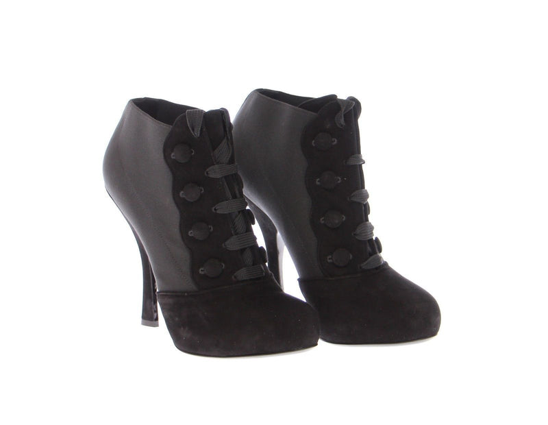 Black Leather Suede Ankle Boots Shoes