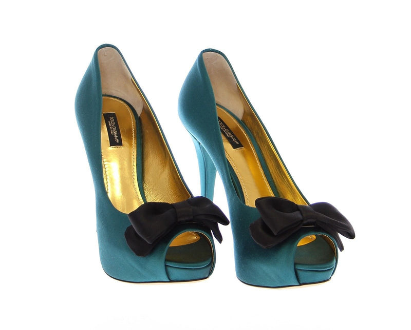 Blue Silk Platform Open Toe Pumps Shoes