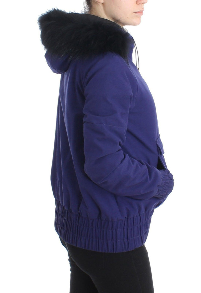 Blue Padded Jacket Faux Fur Hooded Short K-Way