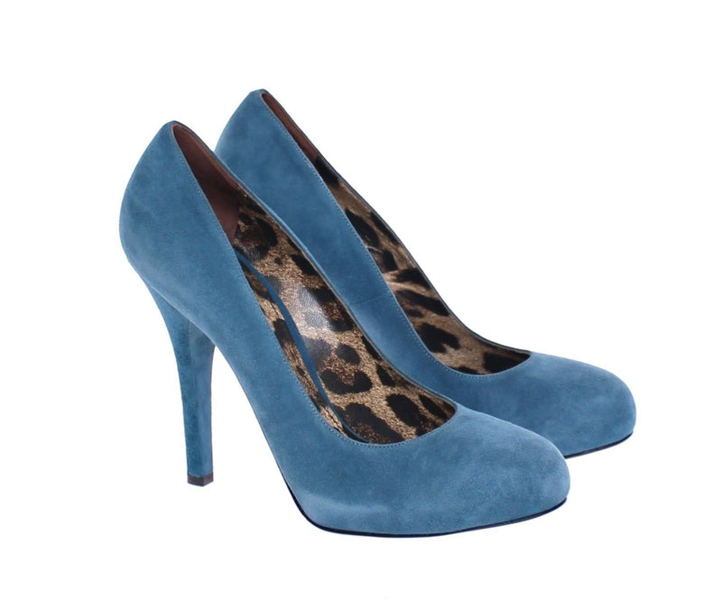 Blue Suede Leather Leopard Logo Pumps Shoes