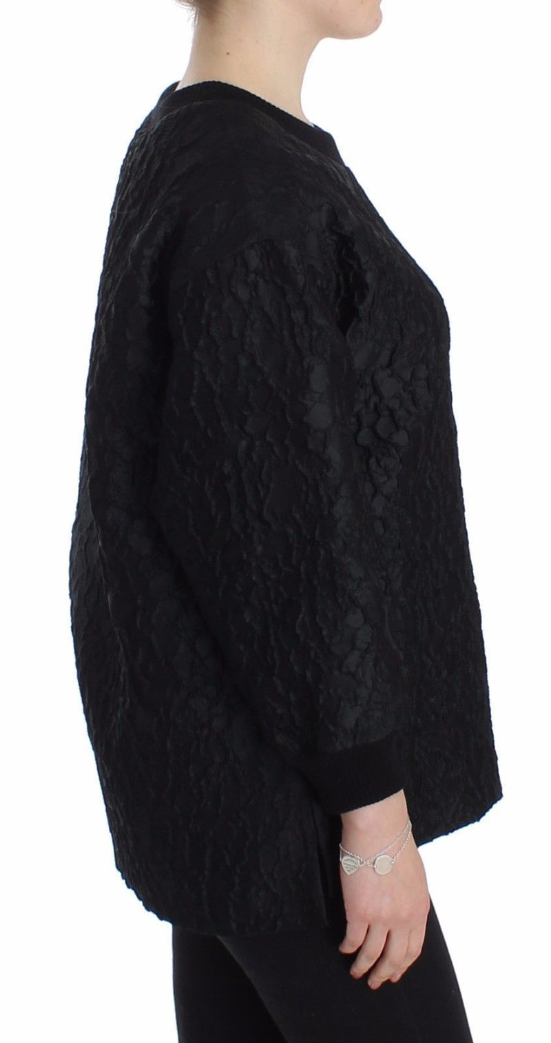 Black Brocade Crewneck Sweater Pullover