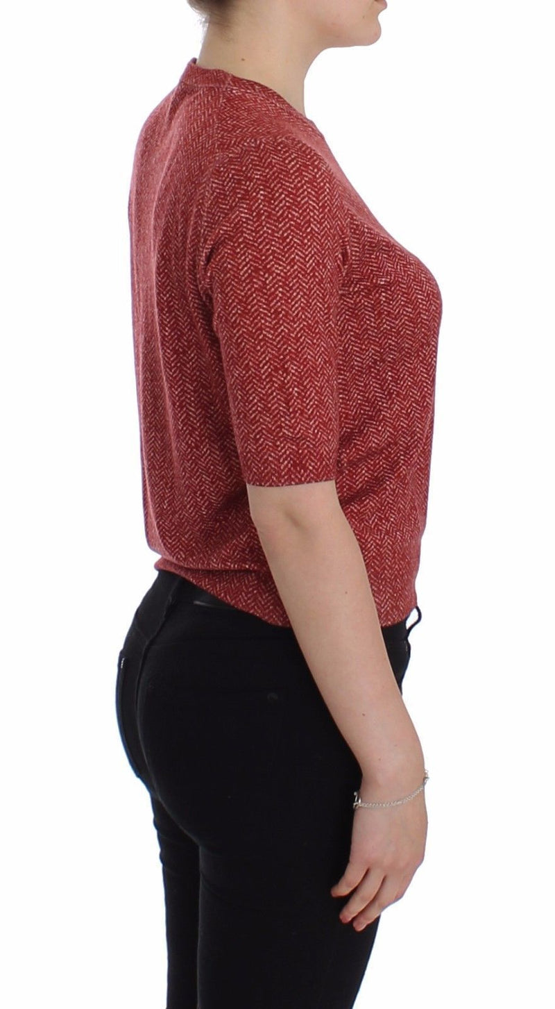 Red Wool Tweed Short Sleeve Sweater Pullover