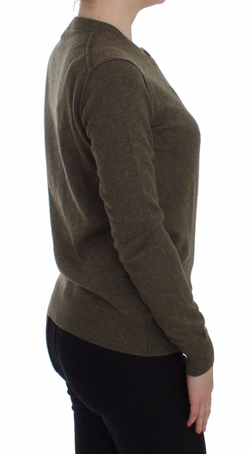 Brown Cashmere Button Cardigan Sweater
