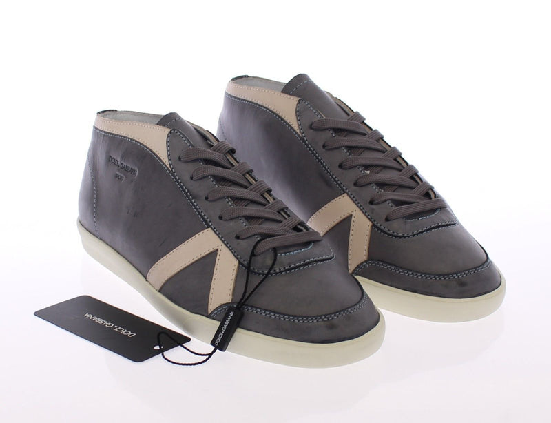 Dark Gray Leather Logo Sport Sneakers Shoes