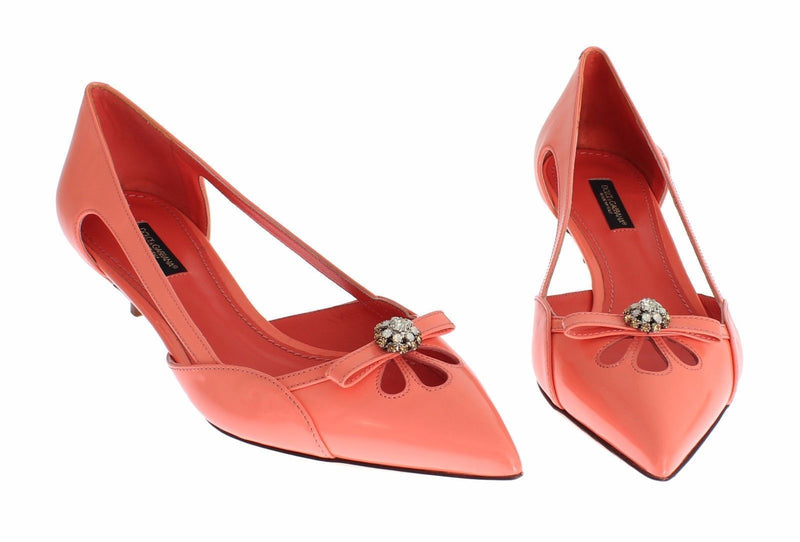 Pink Leather Crystal Kitten Heels Shoes