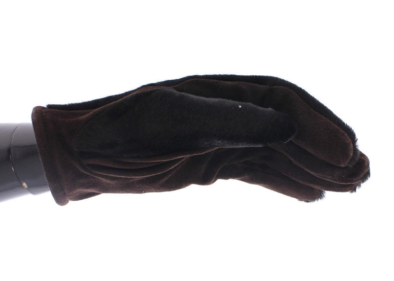 Brown Kangaroo Lambskin Fur Suede Wrist Gloves