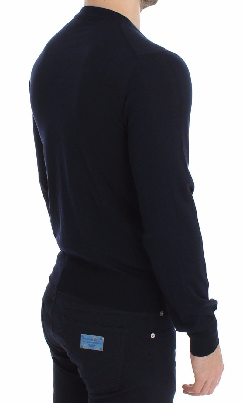 Blue Crewneck Wool Sweater Pullover Top