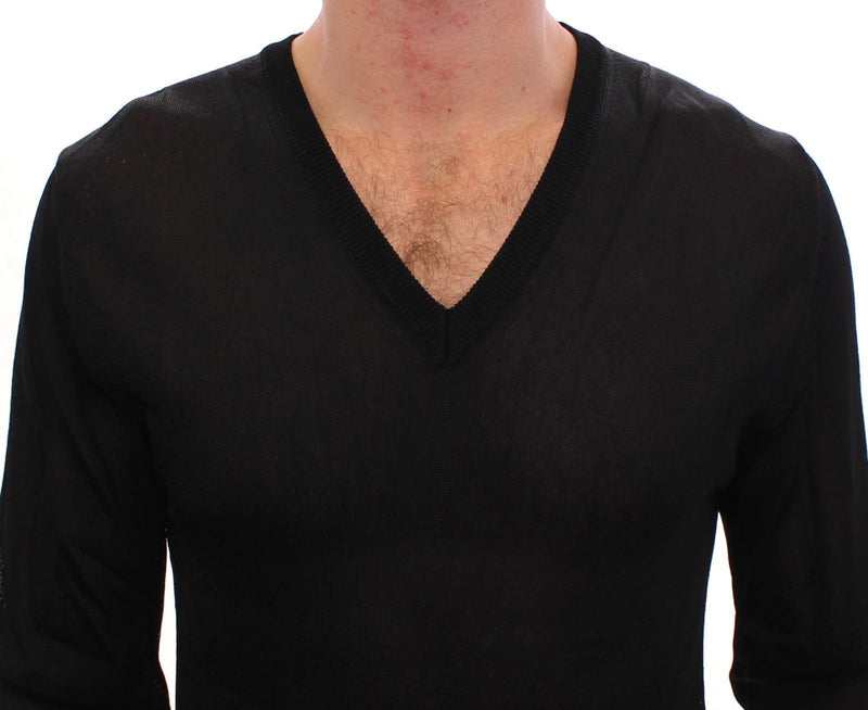 Black V-neck Rayon Sweater Pullover