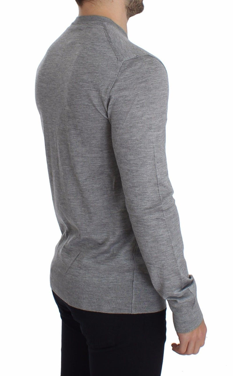 Gray Silk Cashmere V-neck Sweater Pullover