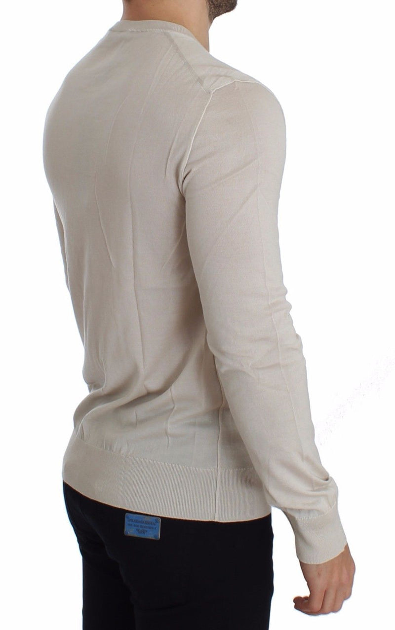 Cream Silk Cashmere Crew-neck Sweater Pullover