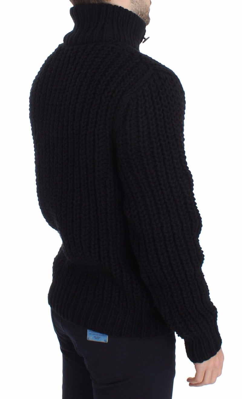 Black Knitted Wool Sweater Pullover Top