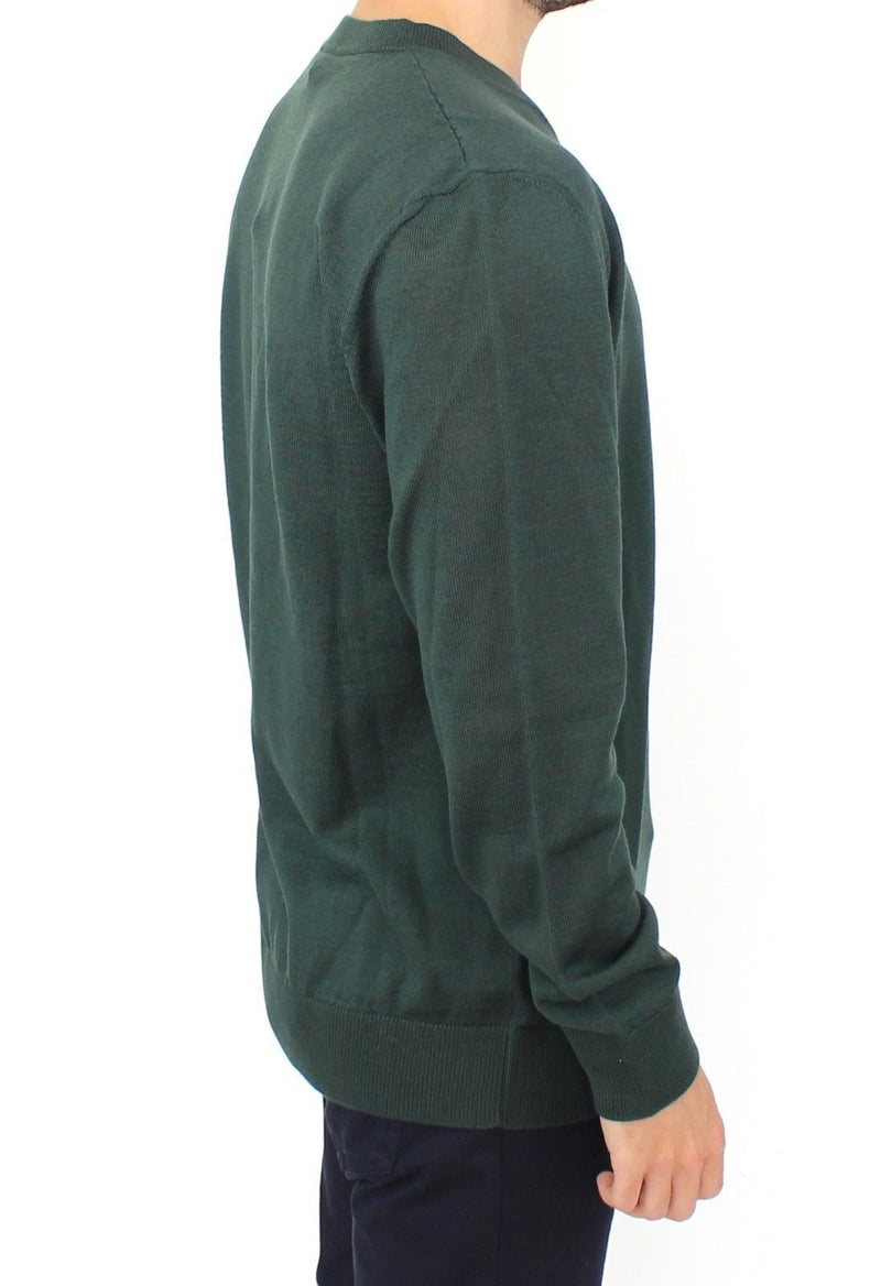 Green Wool Blend V-neck Pullover Sweater