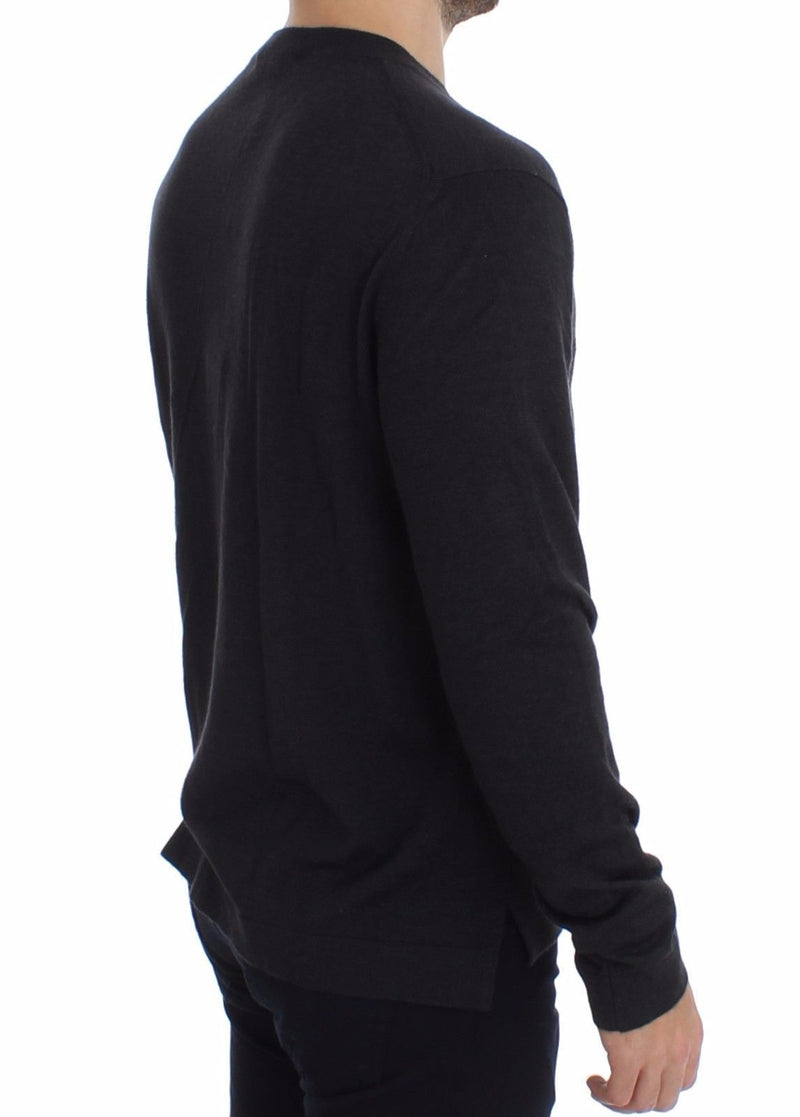 Gray Silk Cashmere V-neck Sweater Pullover