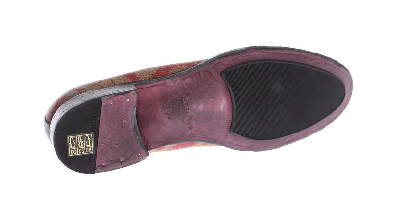 Red Gold Fabric Baroque Loafers Shoes