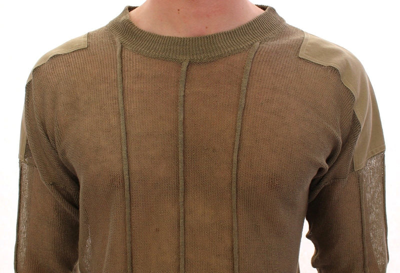 Beige Linen Flax Crewneck Sweater Pullover