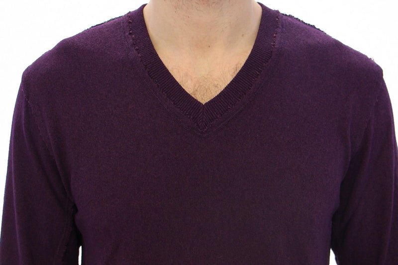 Purple Rayon Logo Logo V-neck Sweater