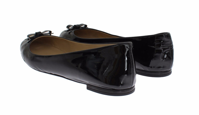 Black Patent Leather Heart Ballerina Flat Shoes