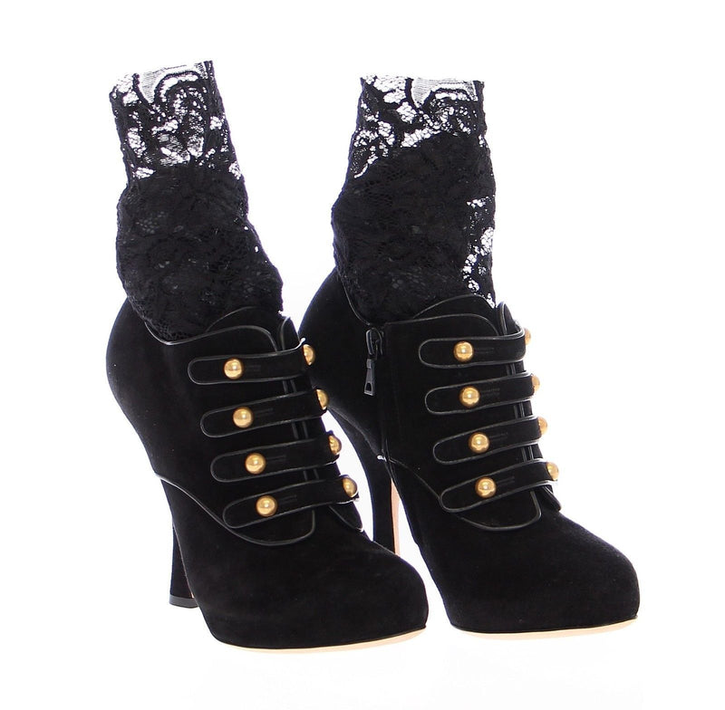 Black Suede Baroque Lace Platform Shoes